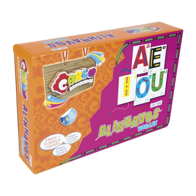 Carlu Brinquedos – Alinhavos Vogais Jogo Educativo, 4+ Anos, 5 Peças , Multicolorido, 3020