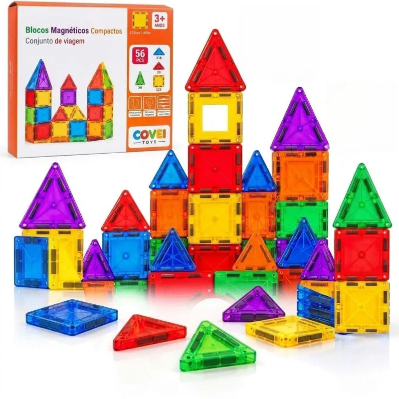 Blocos magnéticos de montar — kit com 56 peças