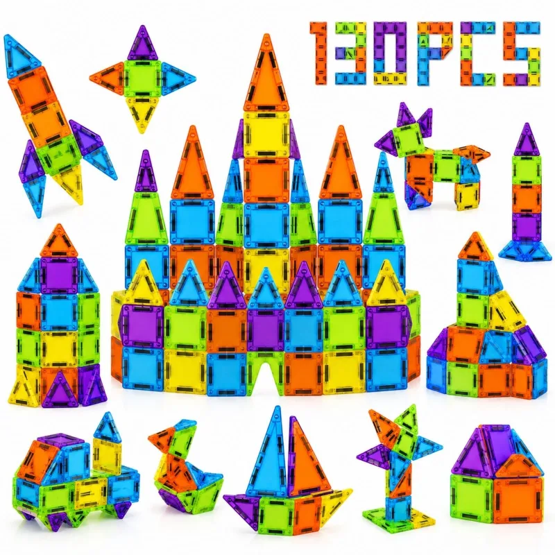 Kit 96 Peças Blocos de Montar Magnéticos Infantil Brinquedo Educativo