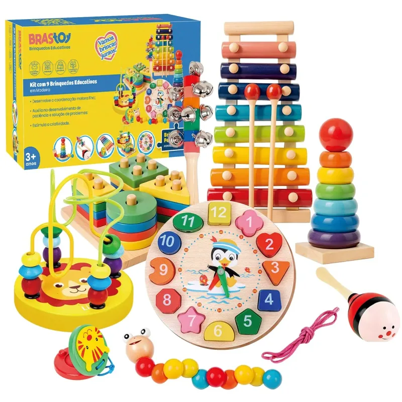 Brinquedo Educativo Montessori – Conjunto de Madeira com 8 Peças