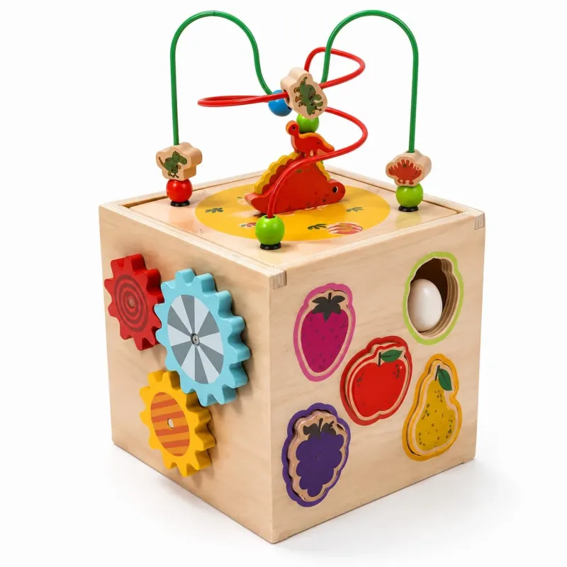 Cubo de Atividades Educativo Madeira 6 Atividades Bebe Infantil Montessori