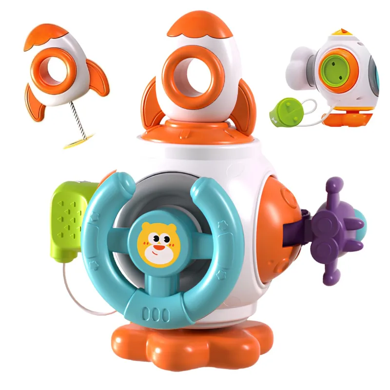 Cubo de Atividades Bebe Kidino 6 em 1 Brinquedo Montessori Sensorial com Foguete, Volante e Sons – Cubo Sensorial Educativo e Portátil – Brinquedo Sensorial 6 Meses a 1 Ano
