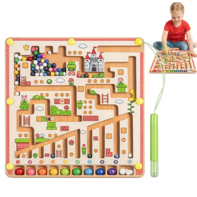 Labirinto Magnético Infantil Montessori, Jogo Educativo de Madeira com Imã, Brinquedo de Coordenação Motora para Crianças 3+ Anos