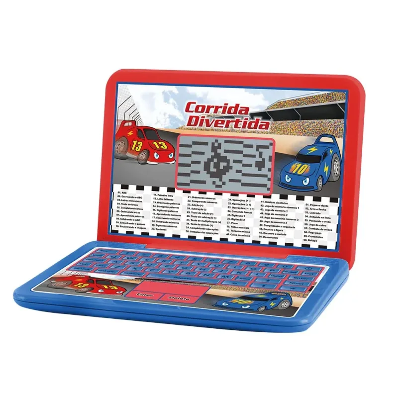 Laptop Infantil Bilingue 60 Atividades Corrida Divertida, DM Toys
