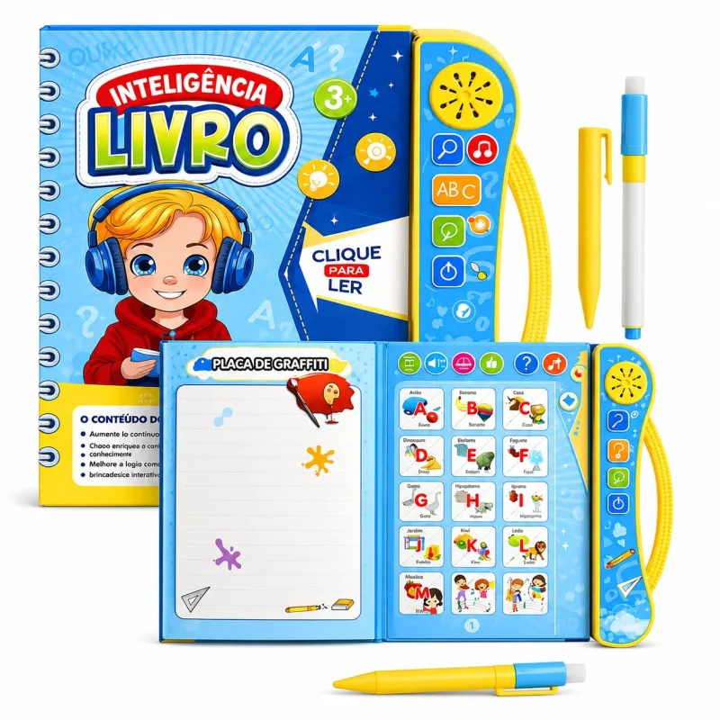 Livro Inteligente Educativo Interativo Bilíngue com Atividades Infantis e Caneta Inclusa