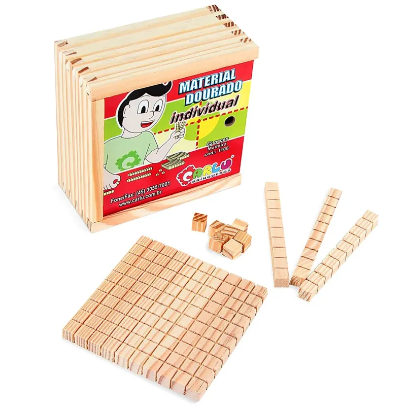 Carlu Brinquedos – Material Dourado – Matemática Jogo Educativo da Madeira, 5+ Anos, 1111 Peças , Multicolorido, 1231