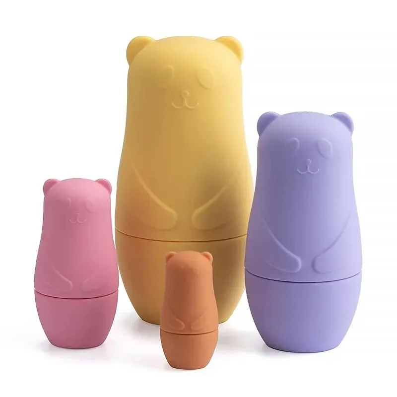Ursinho Infantil Silicone Matrioska Russa, Boneca Matryoshka Montessori de Silicone, Brinquedo Educativo de Encaixe e Empilhamento para Crianças