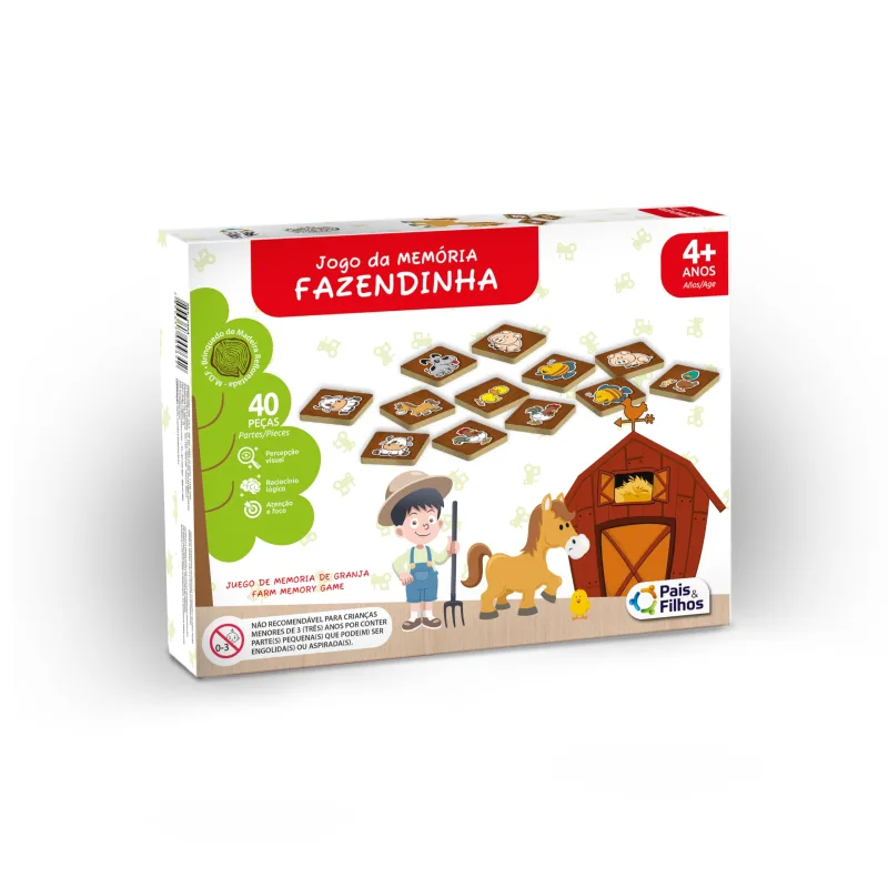 Pais & Filhos Memória Fazendinha Em Madeira – 40 Pçs, Sortidas