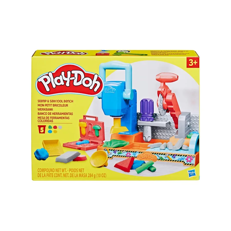 Play-Doh Conjunto de massinha Mesa de Ferramentas Coloridas com 5 potes de massinha de modelar e acessórios, para brincadeiras criativas, presente para crianças acima de 3 anos