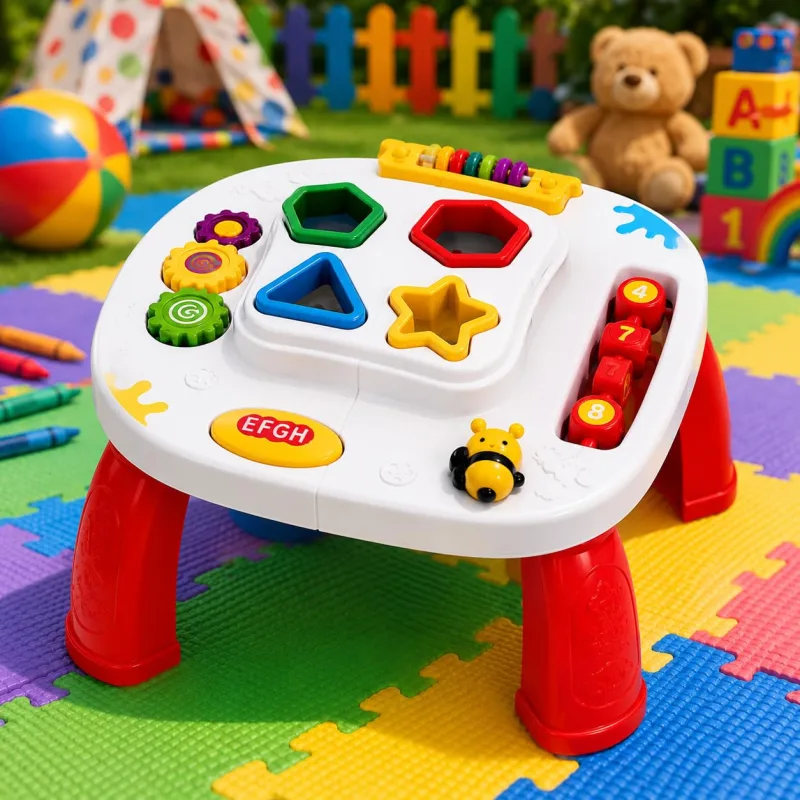 Mesinha Didática Infantil com Atividades – Brinquedo Educativo Sensorial com Formas de Encaixe, Engrenagens e Som – Coordenação Motora 12 Meses+