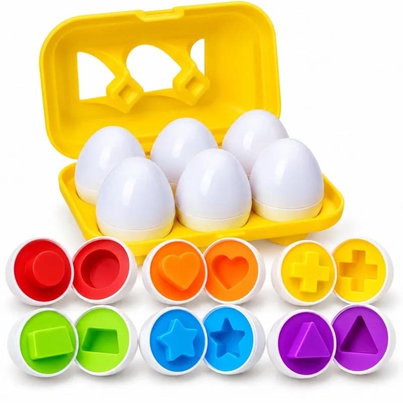 Brinquedo Educativo Montessori, 6 Ovos de Encaixar, Formas e Cores